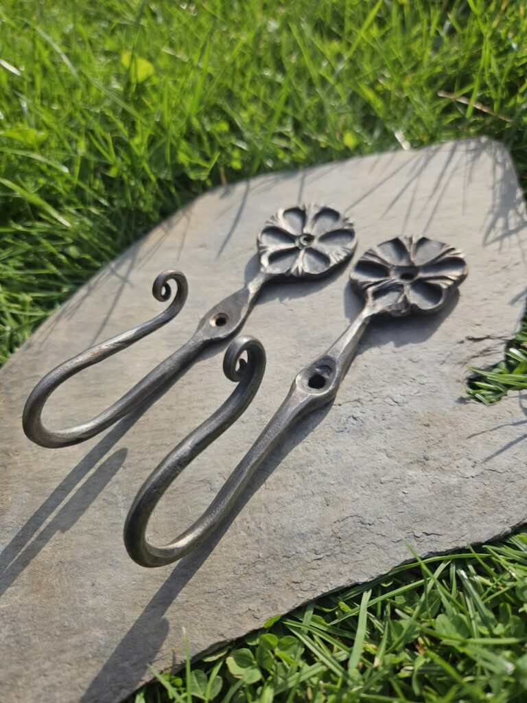 Hand-Forged Flower Coat Hooks – Wrought Iron Style Rosette Wall Hooks